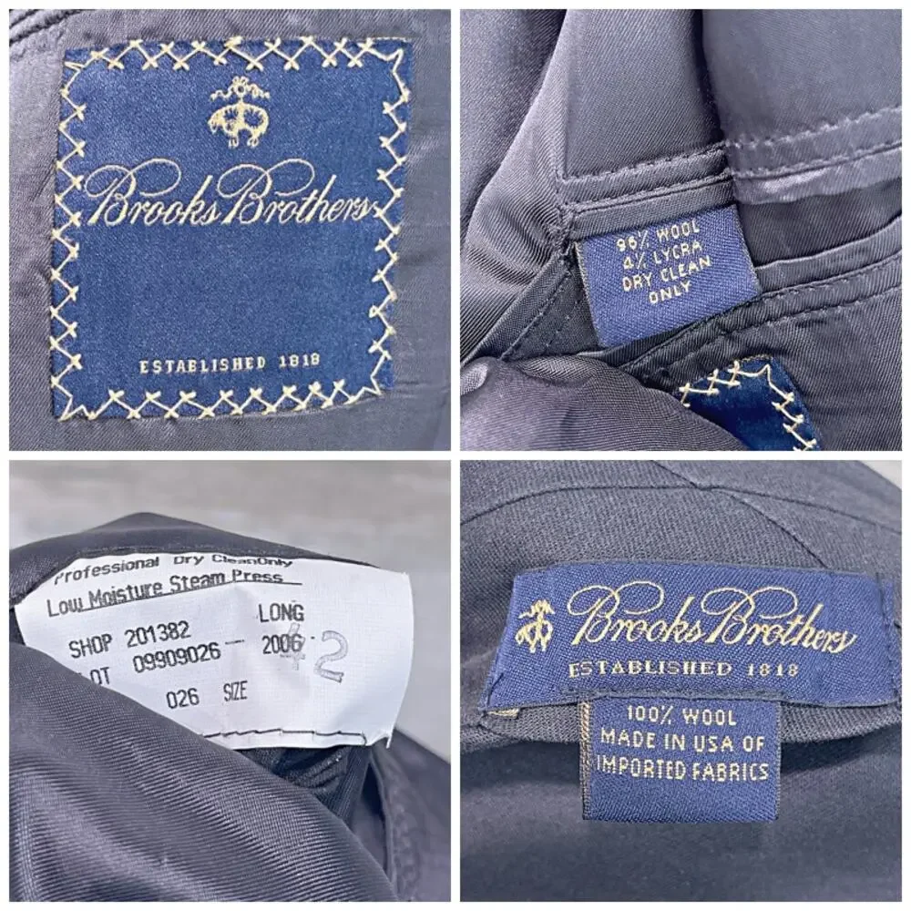 Brooks Brothers Stretch Flannel Wool Suit Gray Two Button Mens 42L 34x32 Pleated